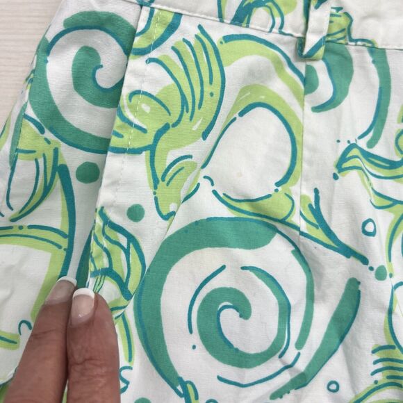 Lilly Pulitzer Shorts Women Size 8 Green White Fish Reef Stretch High Rise - Picture 3 of 14